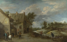 londongallery/david teniers the younger - peasants playing bowls outside a village inn